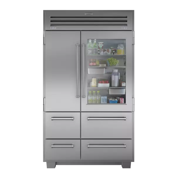 Sub-Zero built-in refrigerator with glass door in a customer kitchen